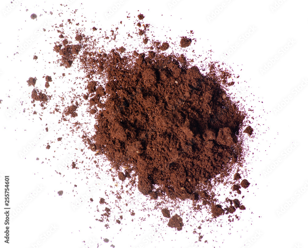 Ground coffee on a white background isolation, top view Ground coffee on a white background isolation, top view