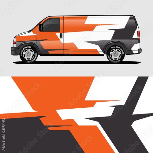 car livery orange van wrap design wrapping sticker and decal design for corporate company branding vector