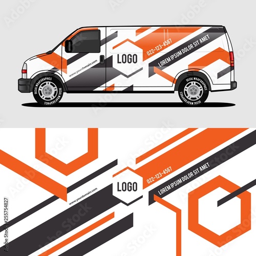 car livery orange van wrap design wrapping sticker and decal design for corporate company branding vector