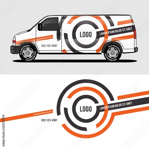 car livery orange van wrap design wrapping sticker and decal design for corporate company branding vector
