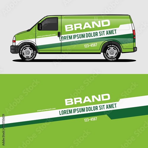 car livery green van wrap design wrapping sticker and decal design for corporate company branding vector