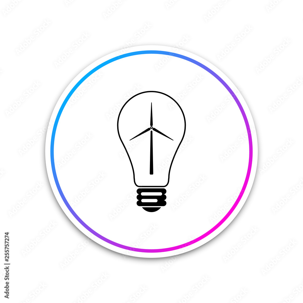 Light bulb with a wind turbines as idea of eco-friendly source of energy icon isolated on white background. Circle white button. Vector Illustration