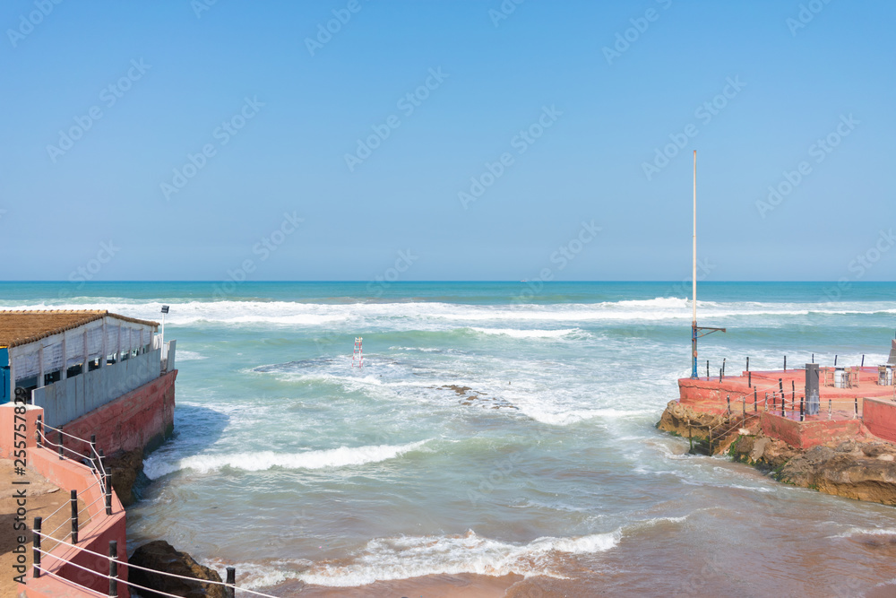 Inlet along the Atlantic Ocean in Casablanca Morocco with Waves	