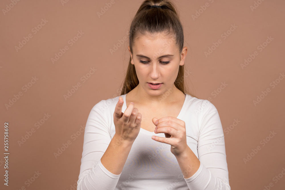 Girl with emotions sad anger mad scream Girl with emotions sad anger mad scream