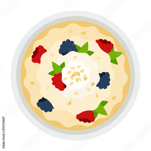 Bowl of corn porridge for breakfast vector icon flat isolated
