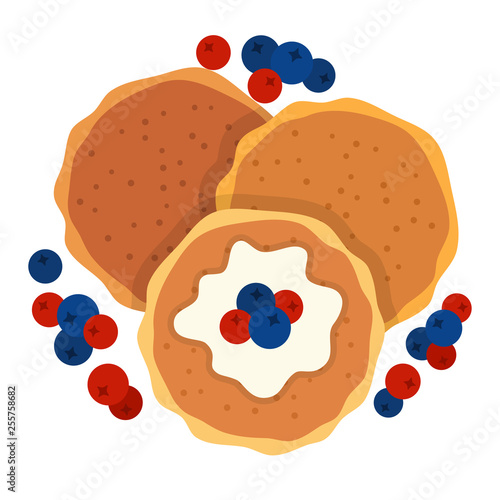 Pancakes with berries and sauce vector icon flat isolated