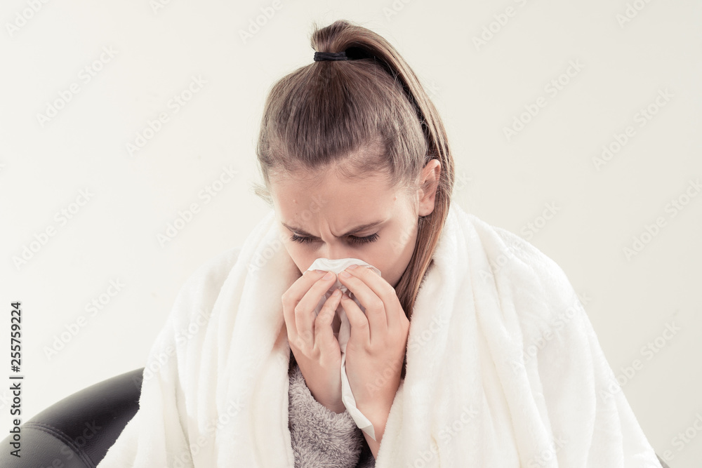 a sick girl with the cold a sick girl with the cold