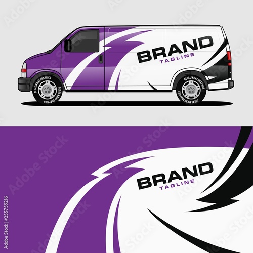 car livery purple van wrap design wrapping sticker and decal design for corporate company branding vector