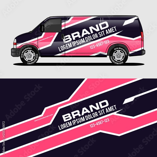 car livery pink van wrap design wrapping sticker and decal design for corporate company branding vector