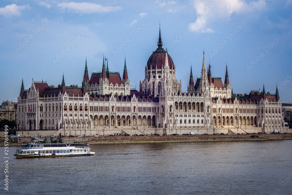 Hungarian Parliament Danube boat river summer Hungarian Parliament Danube boat river summer