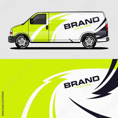 car livery lime green van wrap design wrapping sticker and decal design for corporate company branding vector