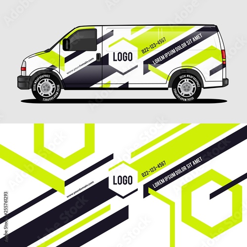 car livery lime green van wrap design wrapping sticker and decal design for corporate company branding vector