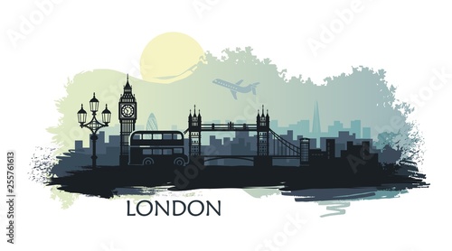 Photo Stylized landscape of London with big Ben, tower bridge and other attractions