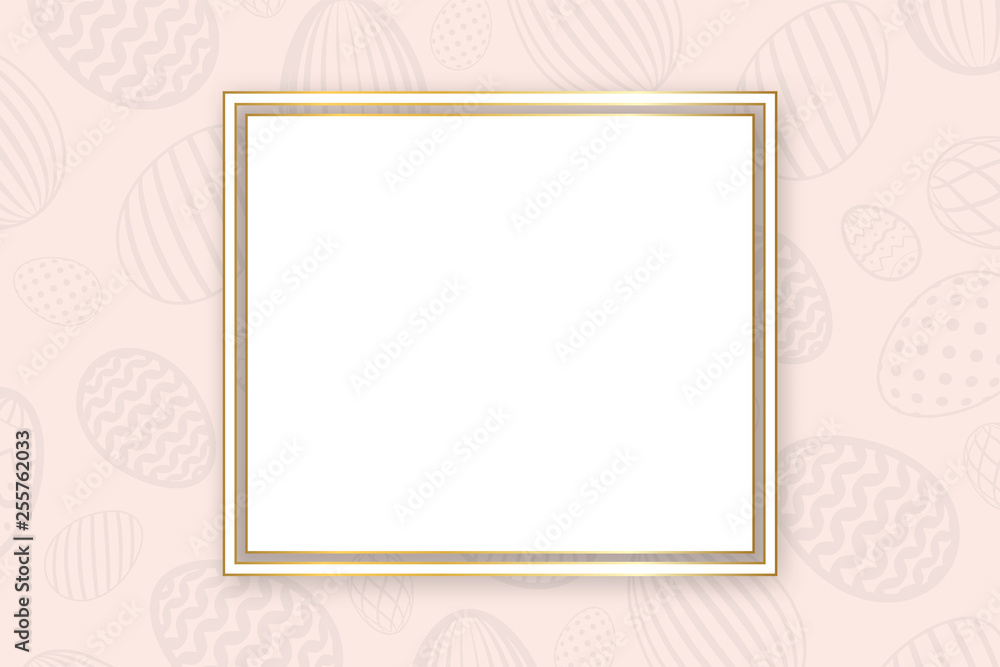 Happy Easter background, pastel textured eggs. Gold decoration paper frame. Greeting Easter 3D card. Border template, empty copy space. Holiday design poster, banner, invitation. Vector illustration Happy Easter background, pastel textured eggs. Gold decoration paper frame. Greeting Easter 3D card. Border template, empty copy space. Holiday design poster, banner, invitation. Vector illustration