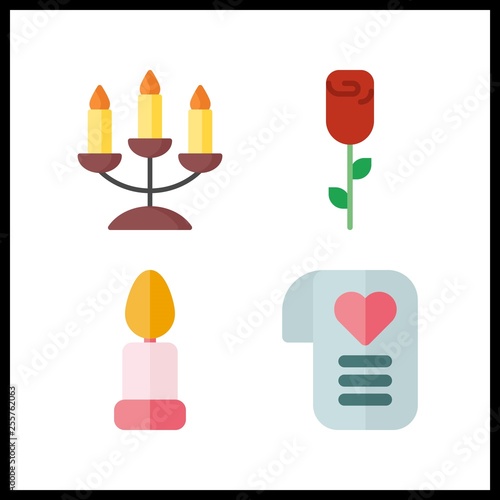 4 decor icon. Vector illustration decor set. love letter and rose icons for decor works