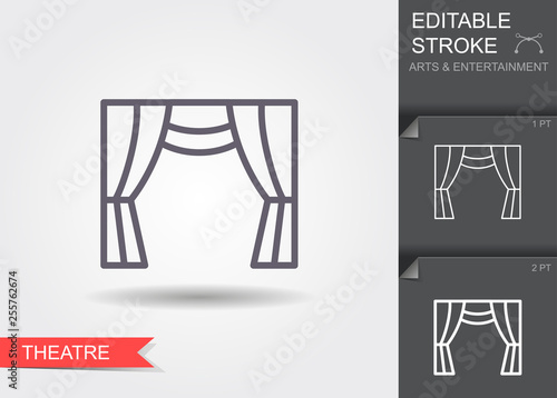 Theater curtain. Line icon with editable stroke