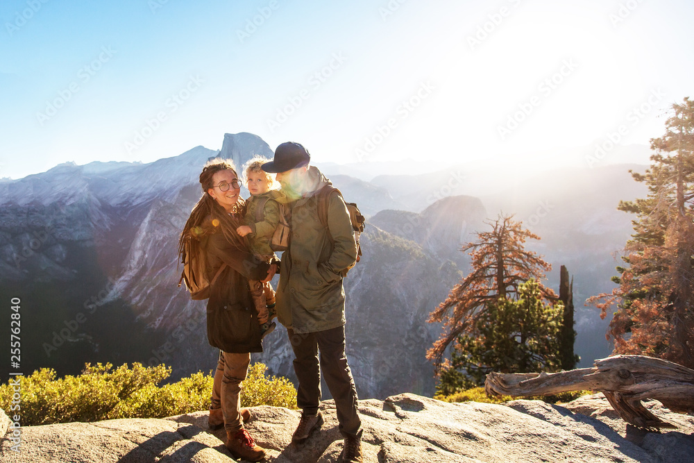 Happy family visit Yosemite national park in California Happy family visit Yosemite national park in California