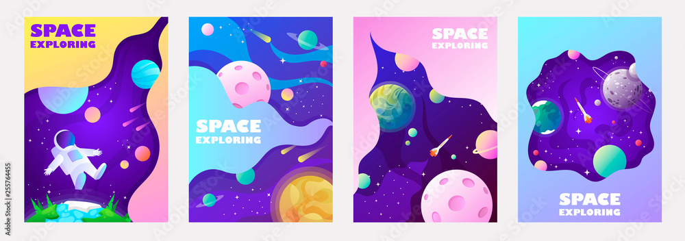 set of banner templates. universe. space. space trip.  universe. design. vector illustration