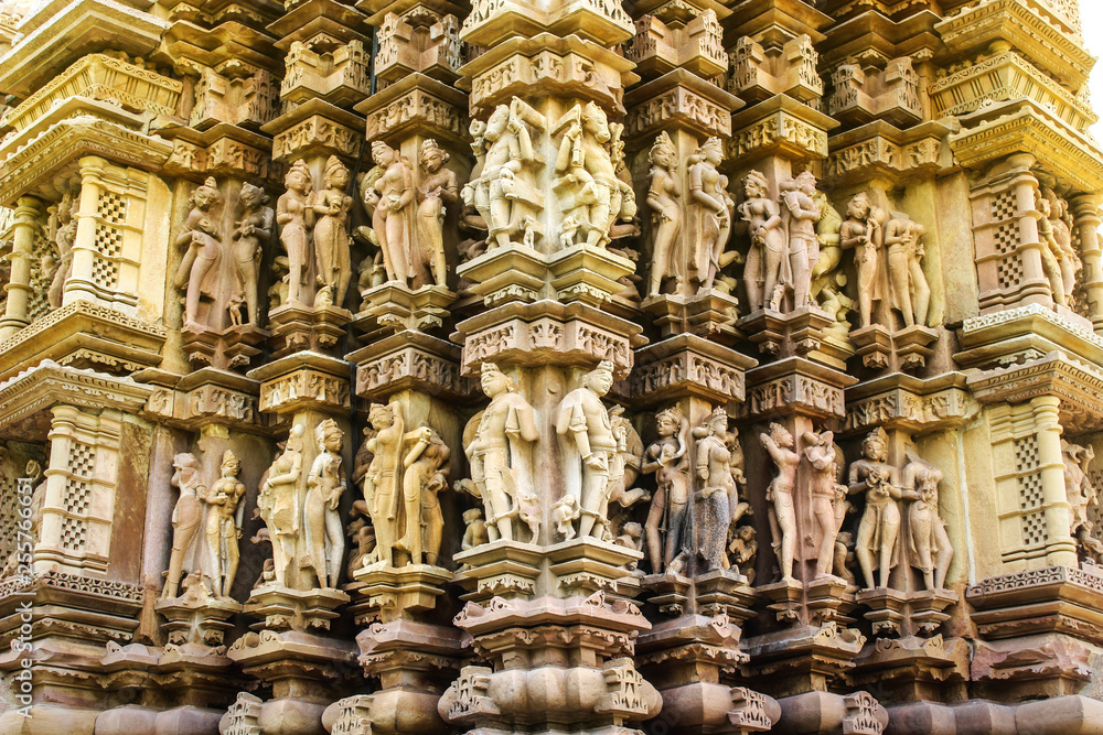 Sculpture on khajuraho temple, India