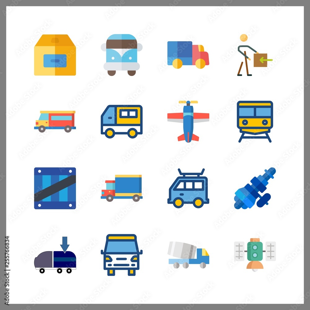 16 cargo icon. Vector illustration cargo set. van and train icons for cargo works 16 cargo icon. Vector illustration cargo set. van and train icons for cargo works