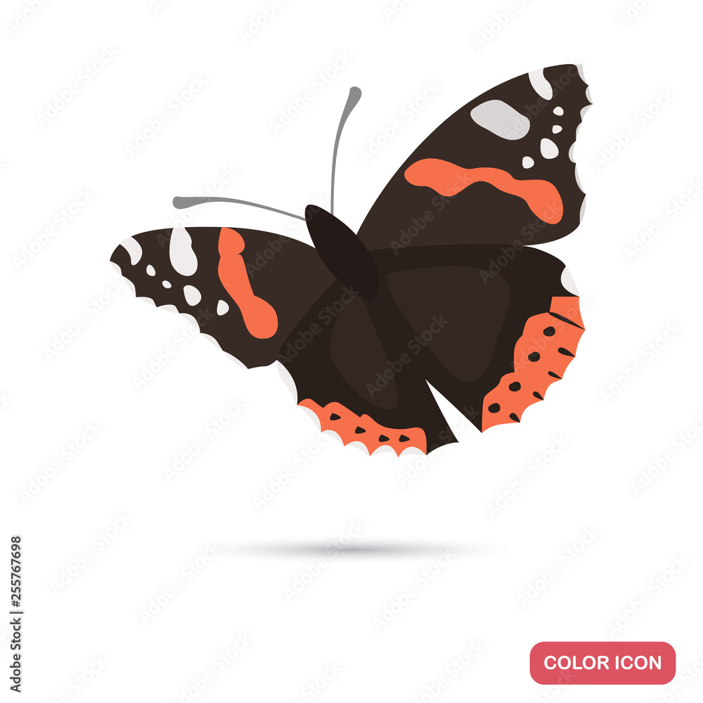 Fotografie Admiral butterfly color flat icon for web and mobile design