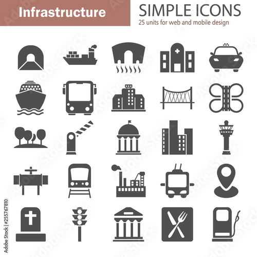 City infrastructure simple icons set for web and mobile design