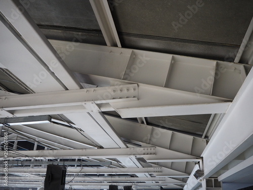 the metal structure of the roof