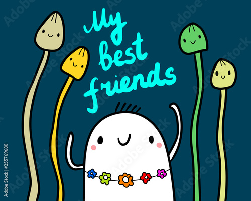 My best friends hand drawn illustration with cute marshmallow