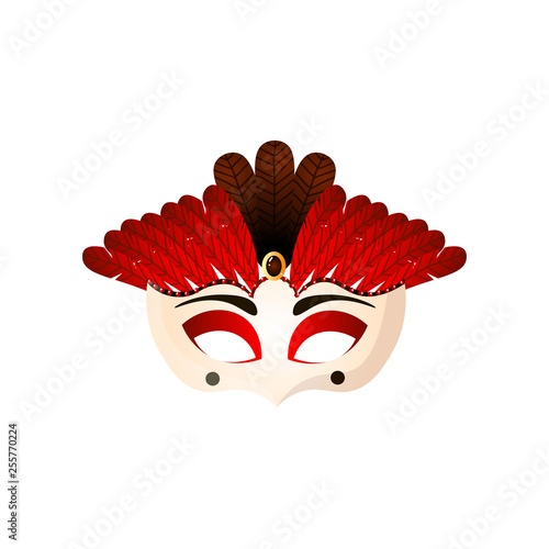 Carnival brazilian female mask with red feathers and sparkling stone