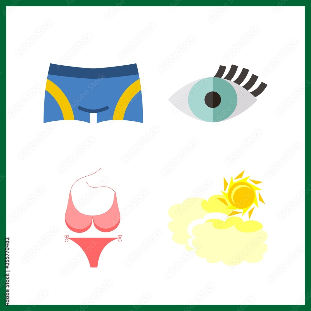 4 beauty icon. Vector illustration beauty set. pink bikini and cloudy icons for beauty works