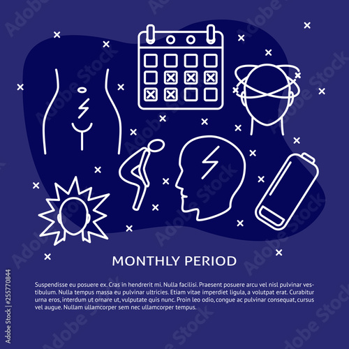 Menstruation period concept banner in line style