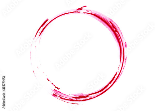 Red wine stain. Trace wine splash. Round trace of red wine on a white background. 
