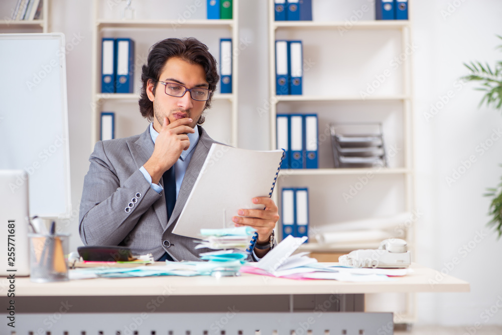 Young handsome businessman in budget planning concept Young handsome businessman in budget planning concept