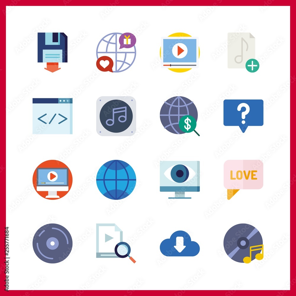 16 software icon. Vector illustration software set. internet and video icons for software works