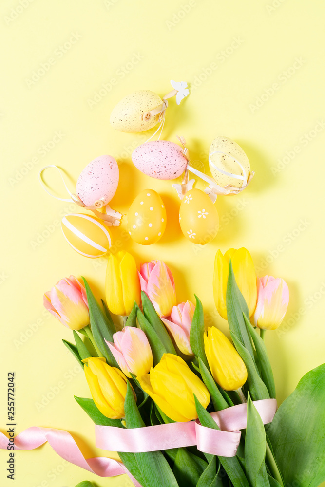 Fototapeta Easter scene with colored eggs