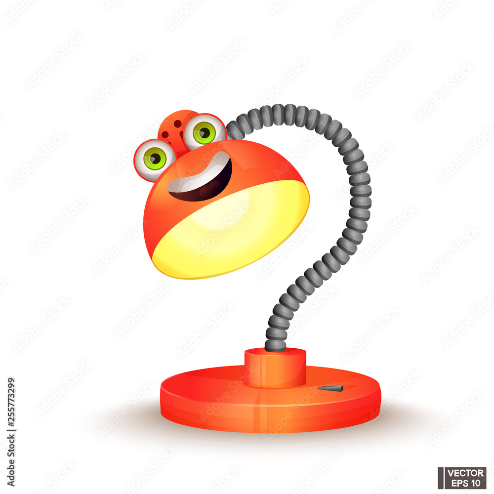 Funny red cartoon character table lamp smiles Stock Vector | Adobe Stock