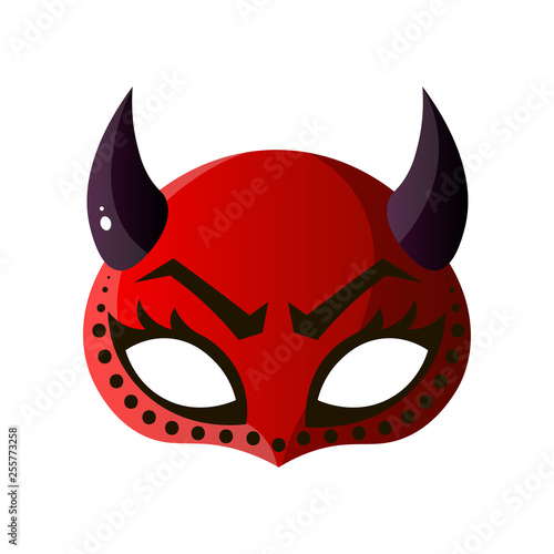 Carnival halloween, masquerade red demon mask with horns