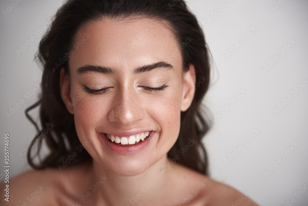 Close up portrait happy brunette beautiful woman Close up portrait happy brunette beautiful woman