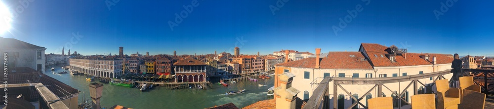 Panoramic view over the Grand Canal and the skyline in Venice, Italy. Sunny day