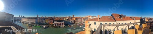 Panoramic view over the Grand Canal and the skyline in Venice, Italy. Sunny day