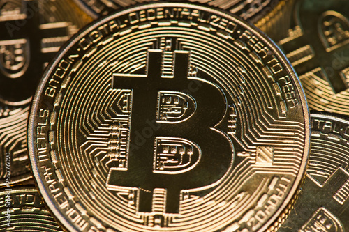 Bitcoin. Cryptocurrency, close-up