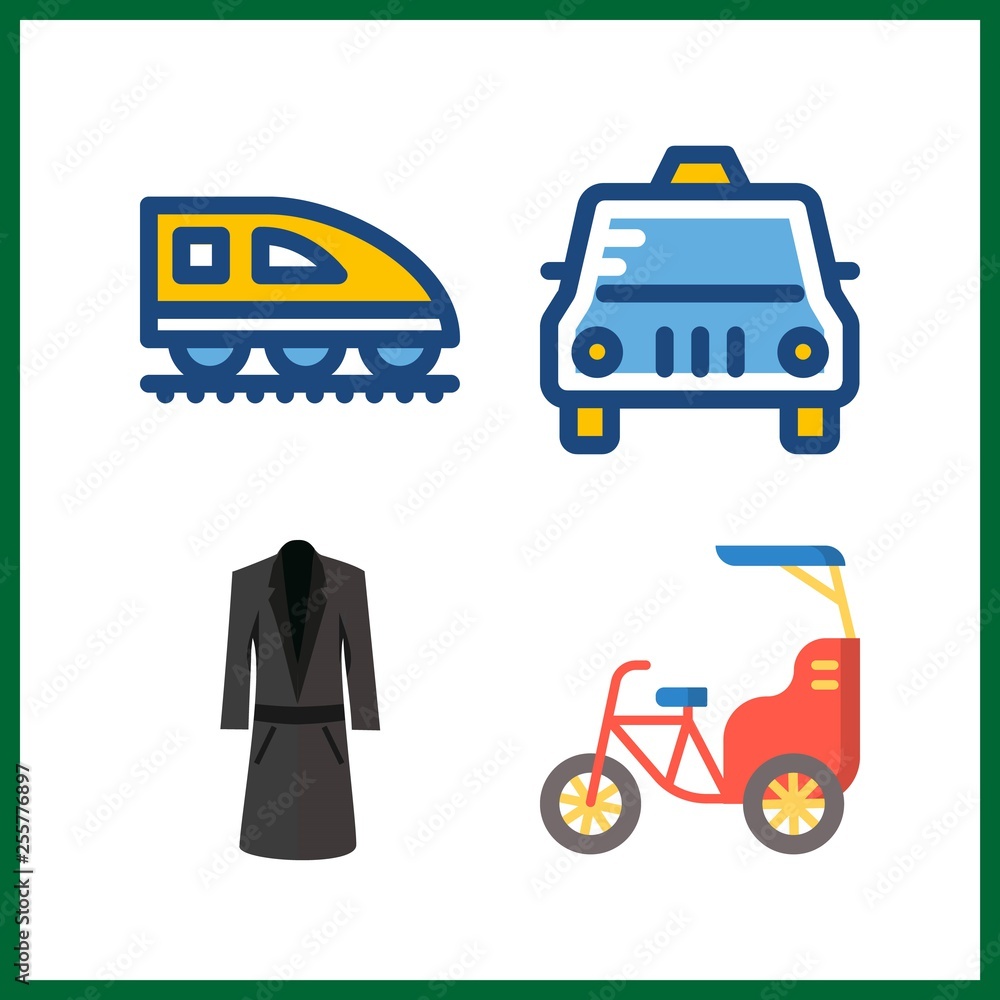4 urban icon. Vector illustration urban set. bike and long coat icons for urban works