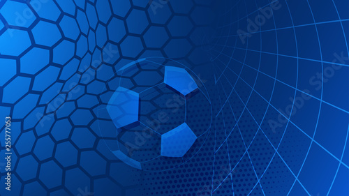 Football or soccer background with big ball in blue colors