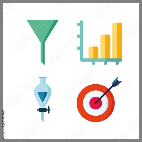 4 target icon. Vector illustration target set. funnel and bar chart icons for target works
