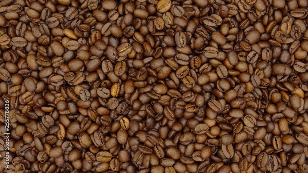 Top of view of roasted coffee beans Top of view of roasted coffee beans