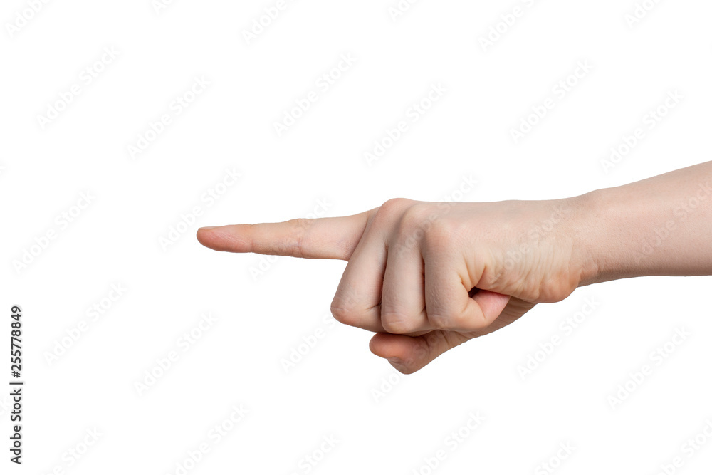 Gesture with the index finger to the left. Isolated. Gesture with the index finger to the left. Isolated.