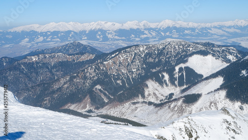 Fototapeta Naklejka Na Ścianę i Meble -  Sunny winter mountain landscape, ski resort Yasna, Tatras, Slovakia.