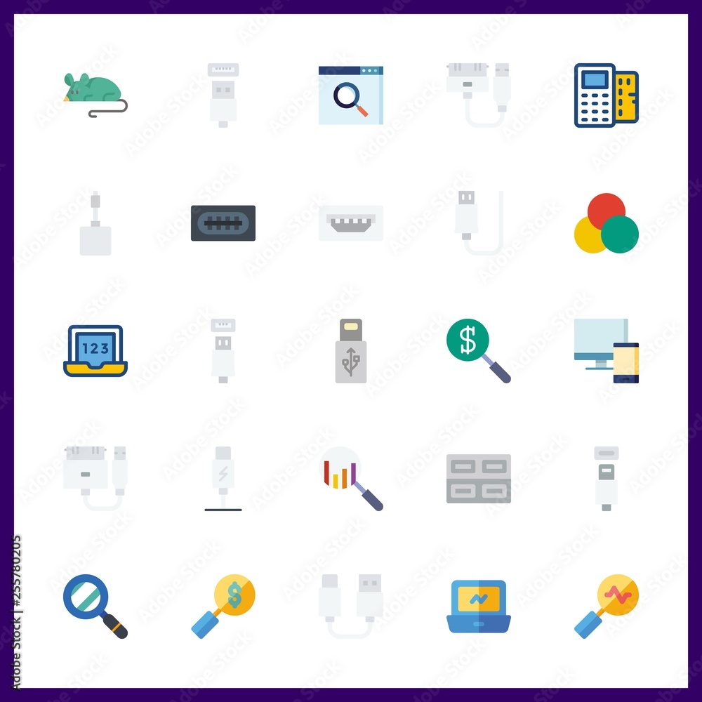 25 pc icon. Vector illustration pc set. usb cable and device icons for pc works