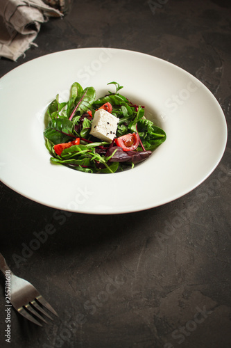 Wallpaper Mural Healthy salad,  leaves salad mix in a white plate and cheese (green, juicy snack). food background - Image Torontodigital.ca