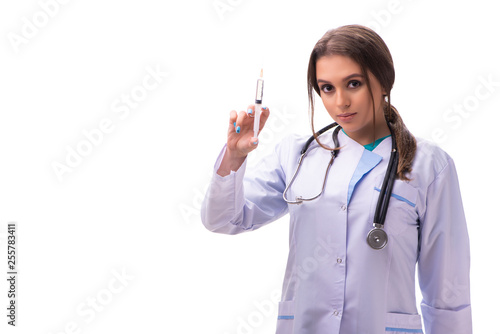 Young female doctor isolated on white 
